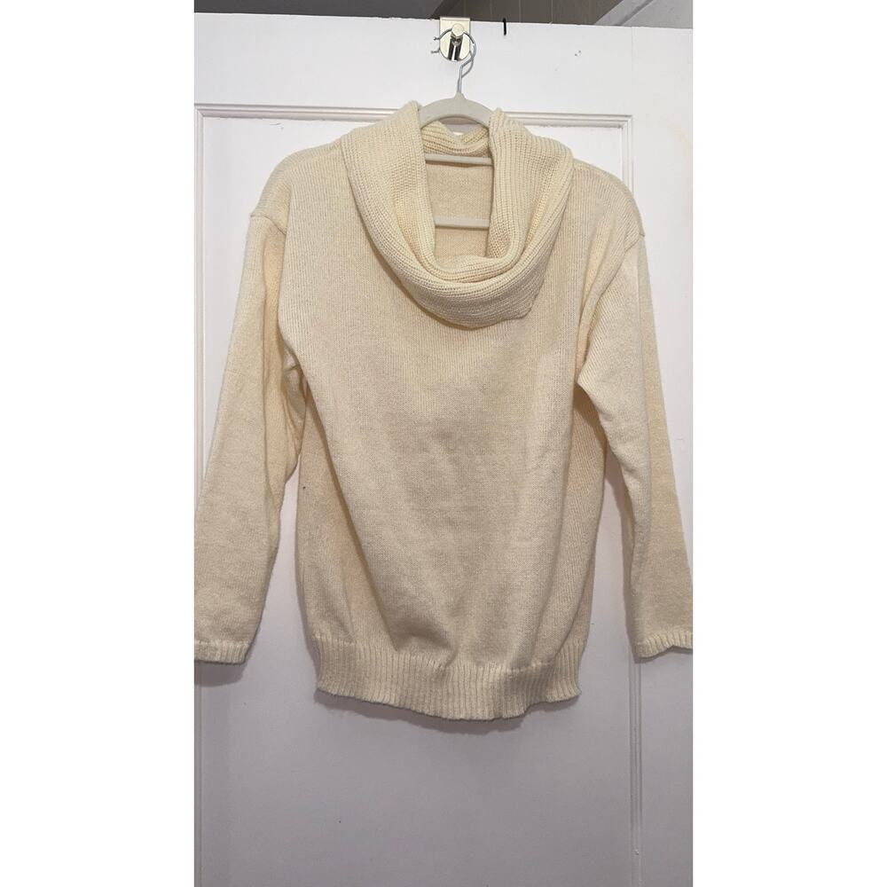 Ivory Solid Knit Cowl Neck Soft like Cashmere Sweater XL